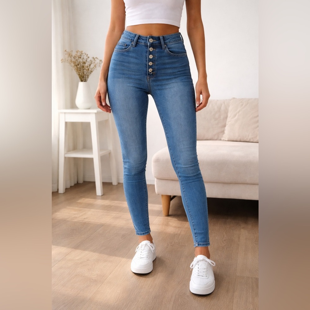 KanCan High Rise Button Fly Blue Jeans